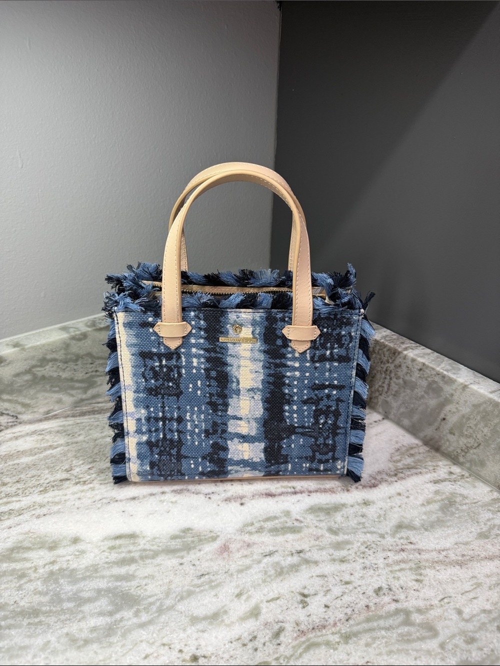 Spartina 449 Blue and Cream Fringed Tote